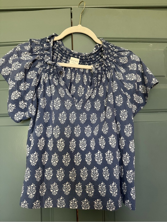 Marea By Liz Joy Tops - Marea Navy Floral Short-Sleeve Smocked Neck Top